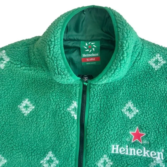RARE🎄HEINEKEN vintage Ugly Christmas Sherpa jacket men’s coat size XL - Picture 5 of 16